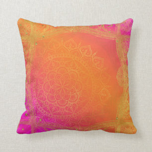 Fuchsia Rosa Orange & Guld indisk Mandala Glam Kudde