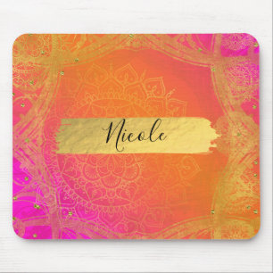 Fuchsia Rosa Orange & Guld indisk Mandala Glam Musmatta