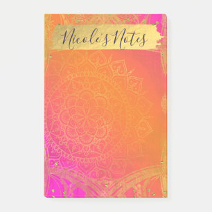 Fuchsia Rosa Orange & Guld Indisk Mandala Glam Post-it Block