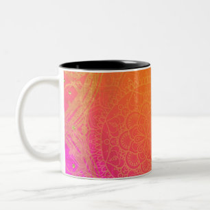 Fuchsia Rosa Orange & Guld indisk Mandala Glam Två-Tonad Mugg