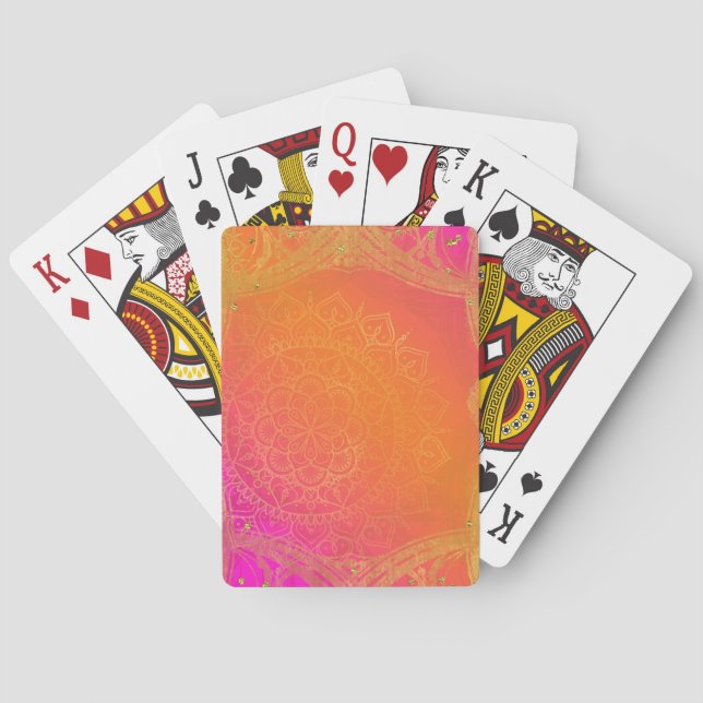 Fuchsia Rosa Orange & Guld Indisk Mandala Glamör Spelkort (Baksidan)