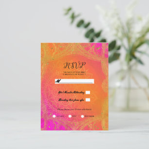 Fuchsia Rosa Orange Guld Mandala Bröllop RSVP Inbjudningar