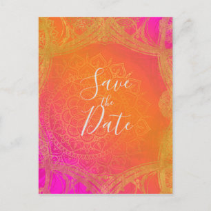 Fuchsia Rosa Orange & Guld Mandala Spara datum Meddelande Vykort