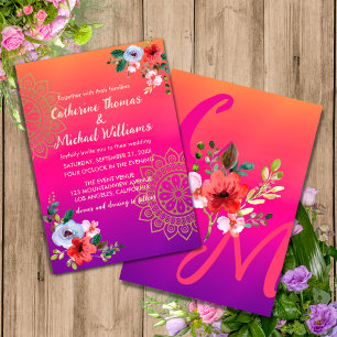 Fuchsia Rosa Orange Lila Bright och fetstil Blommi Inbjudningar