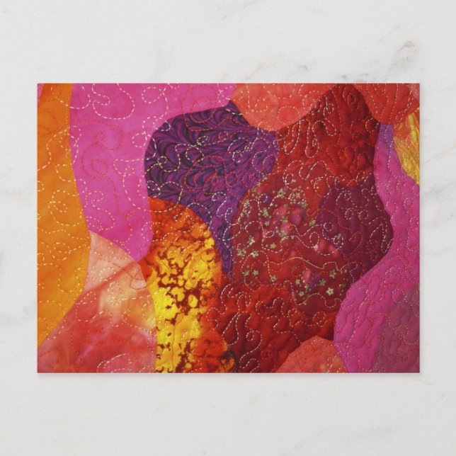 Fuchsia Rosa Orange och Lila Quilt Vykort (Framsida)
