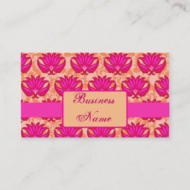 Fuchsia Rosa Orange Parisian Damask Graphic Art Visitkort (Framsida)
