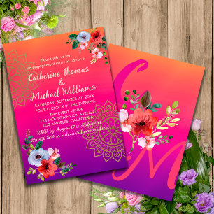 Fuchsia Rosa Orange Violett Ljus och Livlig Blommi Inbjudningar