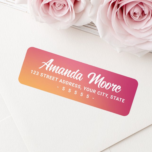 Fuchsia rosa orangefärgsgradient modernt returadre returadress etikett (Fuchsia pink orange gradient modern return address label)