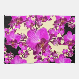 Fuchsia rosa Orchidskräm & svart mönstergåvor Kökshandduk