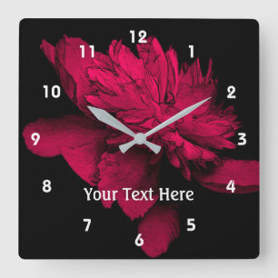 Fuchsia Rosa Peony Flower Art Personlig Fyrkantig Klocka
