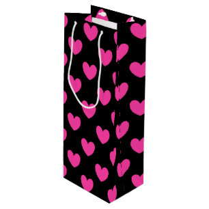 Fuchsia rosa polka-hjärtan på svart