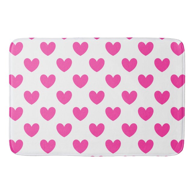 Fuchsia rosa polka-hjärtan på vita badrumsmatta (Framsidan)
