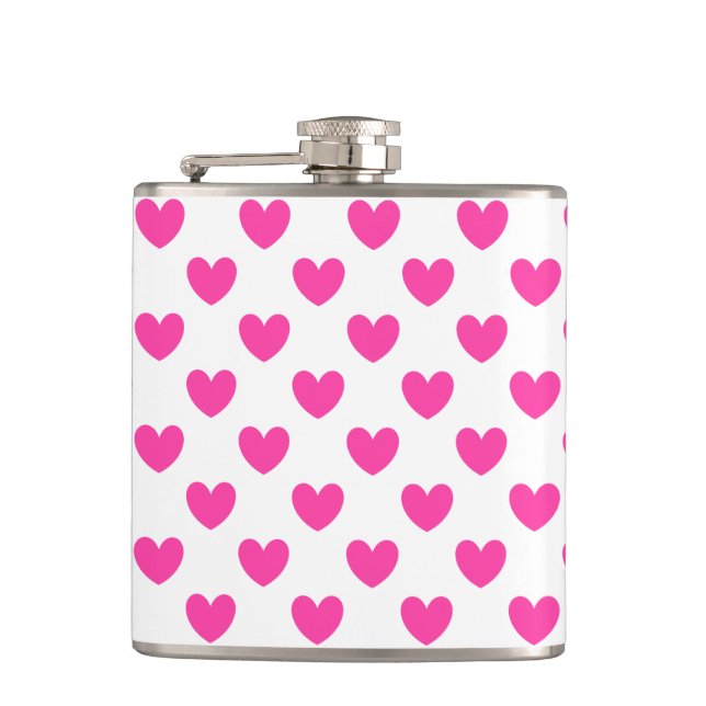 Fuchsia rosa polka-hjärtan på vita fickplunta (Framsidan)
