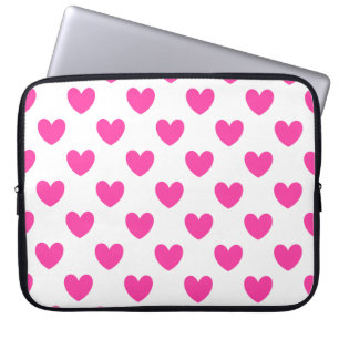 Fuchsia rosa polka-hjärtan på vita laptop sleeve