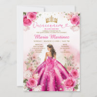Fuchsia Rosa Princess Blommigt Guld Quinceañera