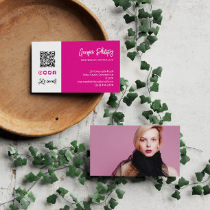 Fuchsia Rosa QR-kod Foto Social Media Icons Visitkort