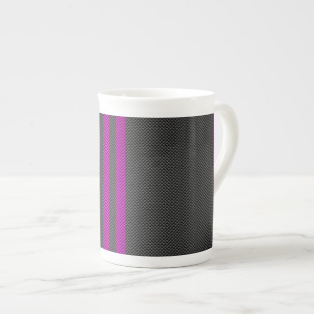 Fuchsia Rosa Rand i Carbon Fiber Stil Benporslin Mugg (Framsida höger)