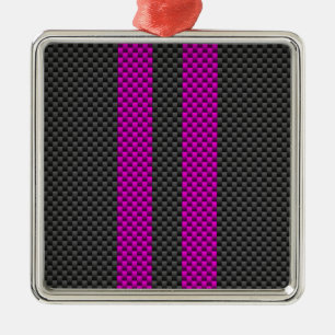 Fuchsia Rosa Rand i Carbon Fiber Stil Julgransprydnad Metall