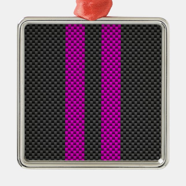 Fuchsia Rosa Rand i Carbon Fiber Stil Julgransprydnad Metall (Framsidan)
