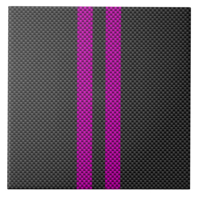 Fuchsia Rosa Rand i Carbon Fiber Stil Kakelplatta (Framsidan)