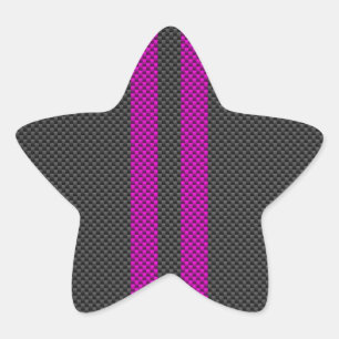 Fuchsia Rosa Rand i Carbon Fiber Stil Stjärnformat Klistermärke