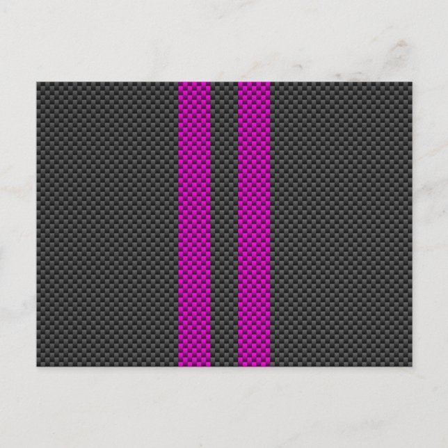 Fuchsia Rosa Rand i Carbon Fiber Stil Vykort (Framsida)