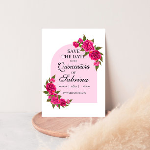 Fuchsia Rosa ros & Butterfly arch Quinceañera Spara Datumet