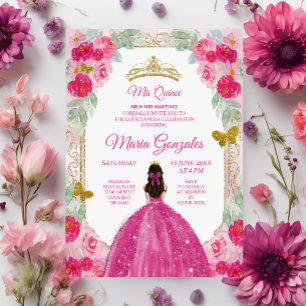 Fuchsia Rosa ros Charra Mis Quince-inbjudan Inbjudningar