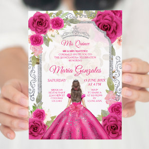 Fuchsia Rosa ros & Dress Charra Mis XV Anos Inbjudningar
