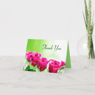Fuchsia Rosa ros på Ljust grönt bas Tack Kort