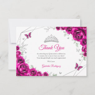 Fuchsia Rosa Silver Blommig Quinceanera Tack Kort