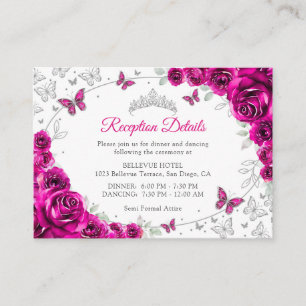 Fuchsia Rosa Silver Quinceanera-mottagningsdetalje Tilläggskort