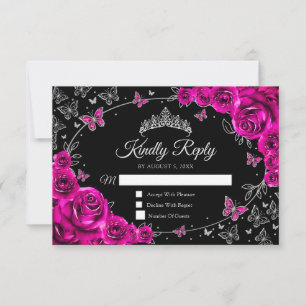 Fuchsia Rosa Silver Quinceanera-svar OSA Kort