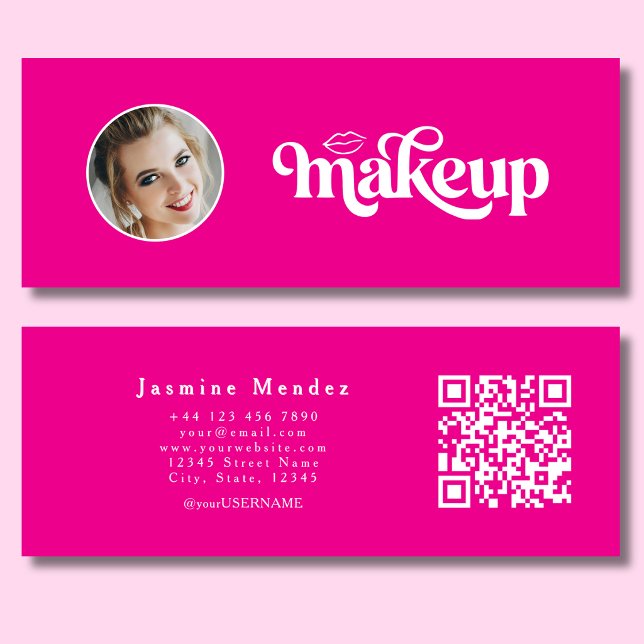 Fuchsia Rosa Skönhet Professionell MUA Foto Qr Mini Visitkort (Skapare uppladdad)