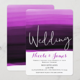 Fuchsia Rosa Svart Akvarell Modern Glam Bröllop Inbjudningar