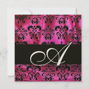 FUCHSIA ROSA SVART DAMAST TYG MONOGRAM Champagne Inbjudningar
