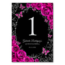 Fuchsia Rosa Svart Silver Quinceanera