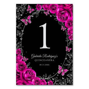 Fuchsia Rosa Svart Silver Quinceanera Bordsnummer