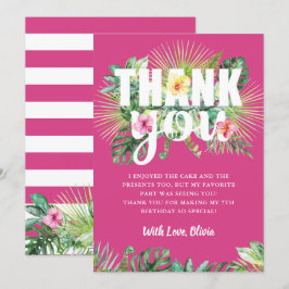 Fuchsia Rosa Tropical Greenery Blommigt Birthday Tack Kort