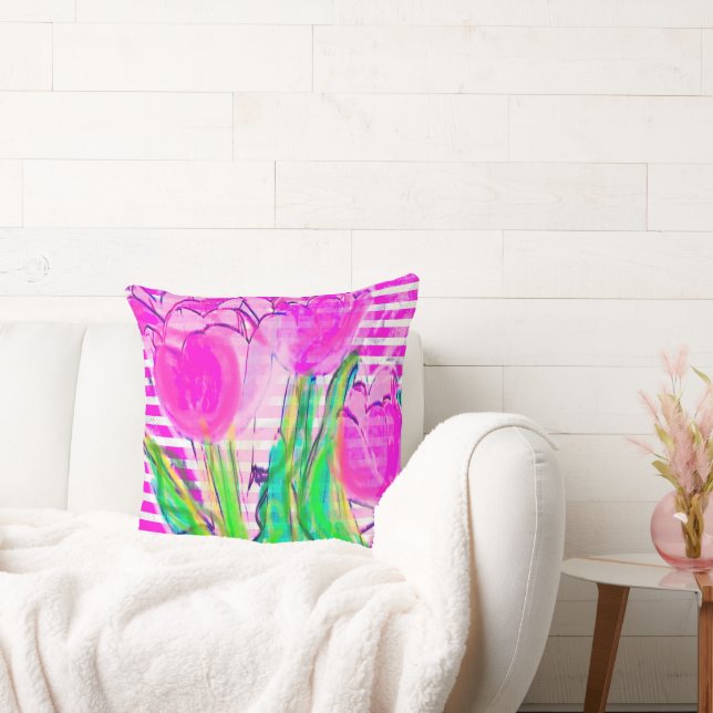 Fuchsia Rosa Tulips i Vas Multimedia Kudde (Soffa)