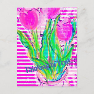 Fuchsia Rosa Tulpaner i en Vas Multimedia  Postkor Vykort