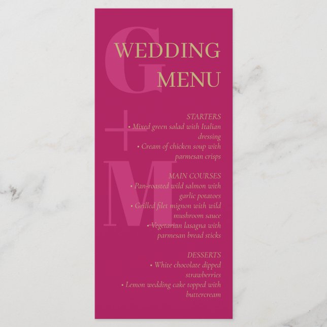 Fuchsia Rosa Typography Bröllop Menu Meny (Framsida)
