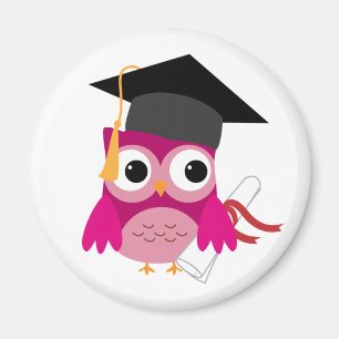 Fuchsia Rosa Uggla med diplomat Studenten Magnet
