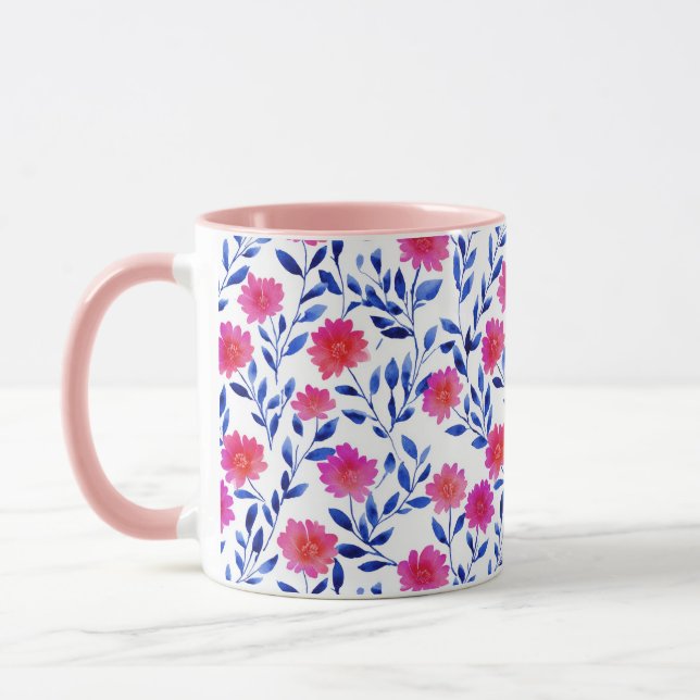 Fuchsia Rosa Vårblommor Akvarell Botanisk Mugg (Vänster)