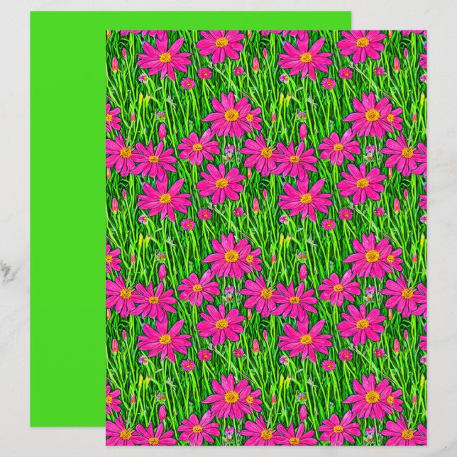 Fuchsia Rosa Vildblommor i en Åker (Fram/baksida)