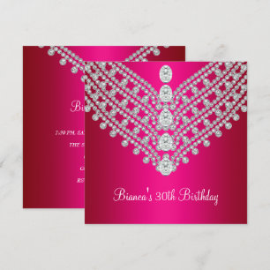 Fuchsia Rosa Vit Diamant Jubileum 30-årsdag Inbjudningar