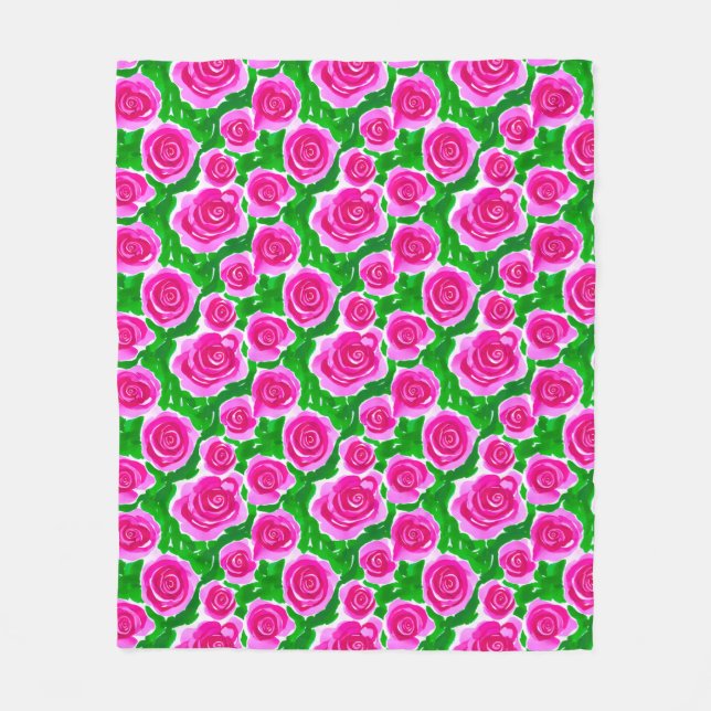 Fuchsia Rosa Watercolor Ro Fleecefilt (Framsidan)