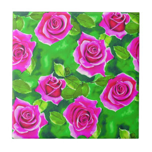 Fuchsia Rosa Watercolor Ro Mönster Kakelplatta