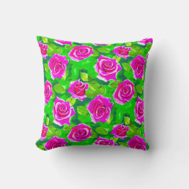 Fuchsia Rosa Watercolor Ro Mönster Kudde