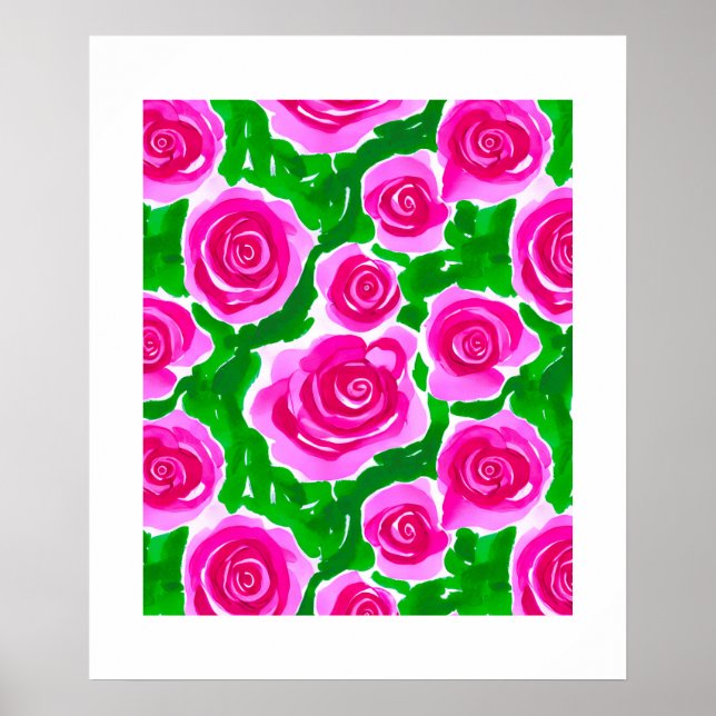 Fuchsia Rosa Watercolor Ro Poster (Framsidan)